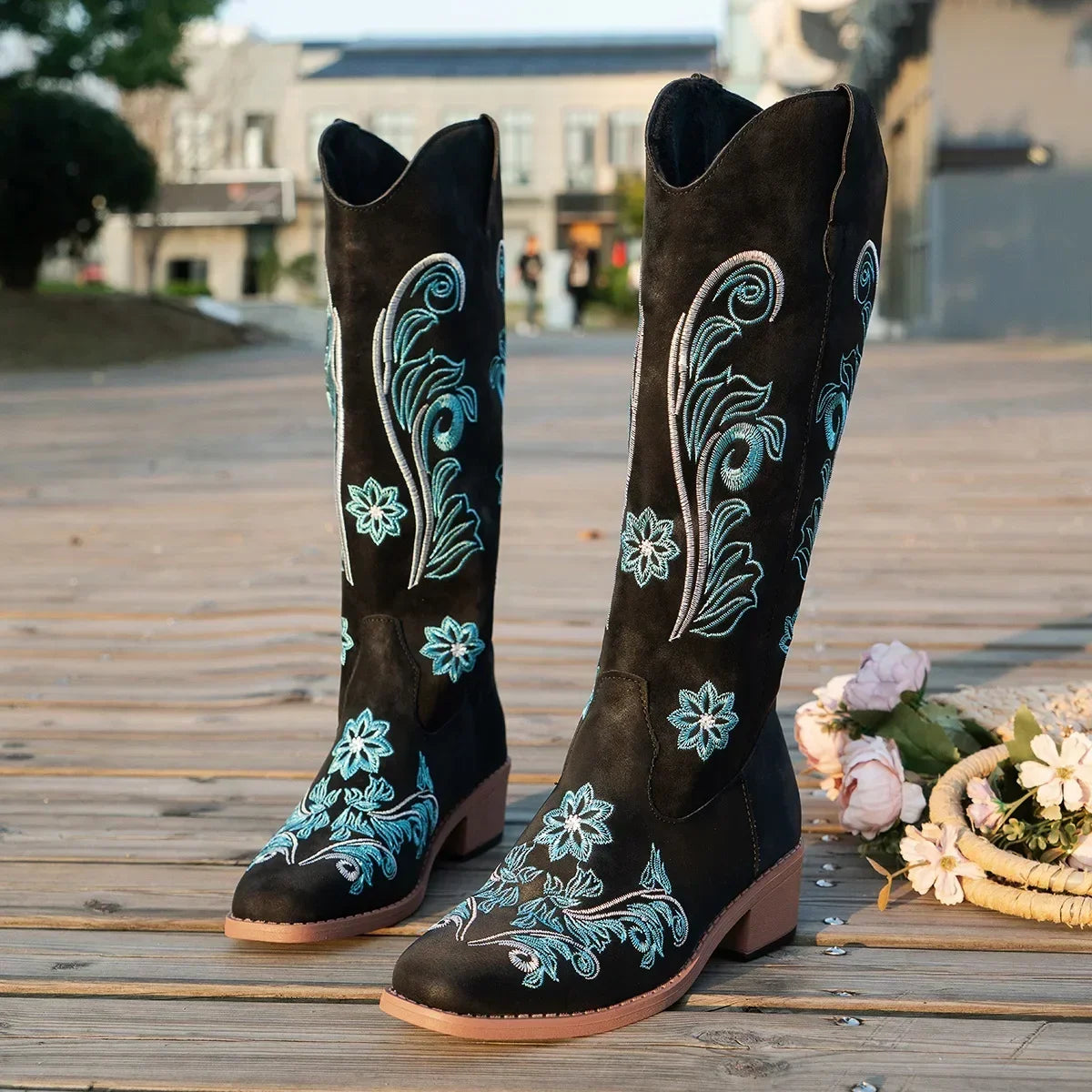 Western mode boots med broderi
