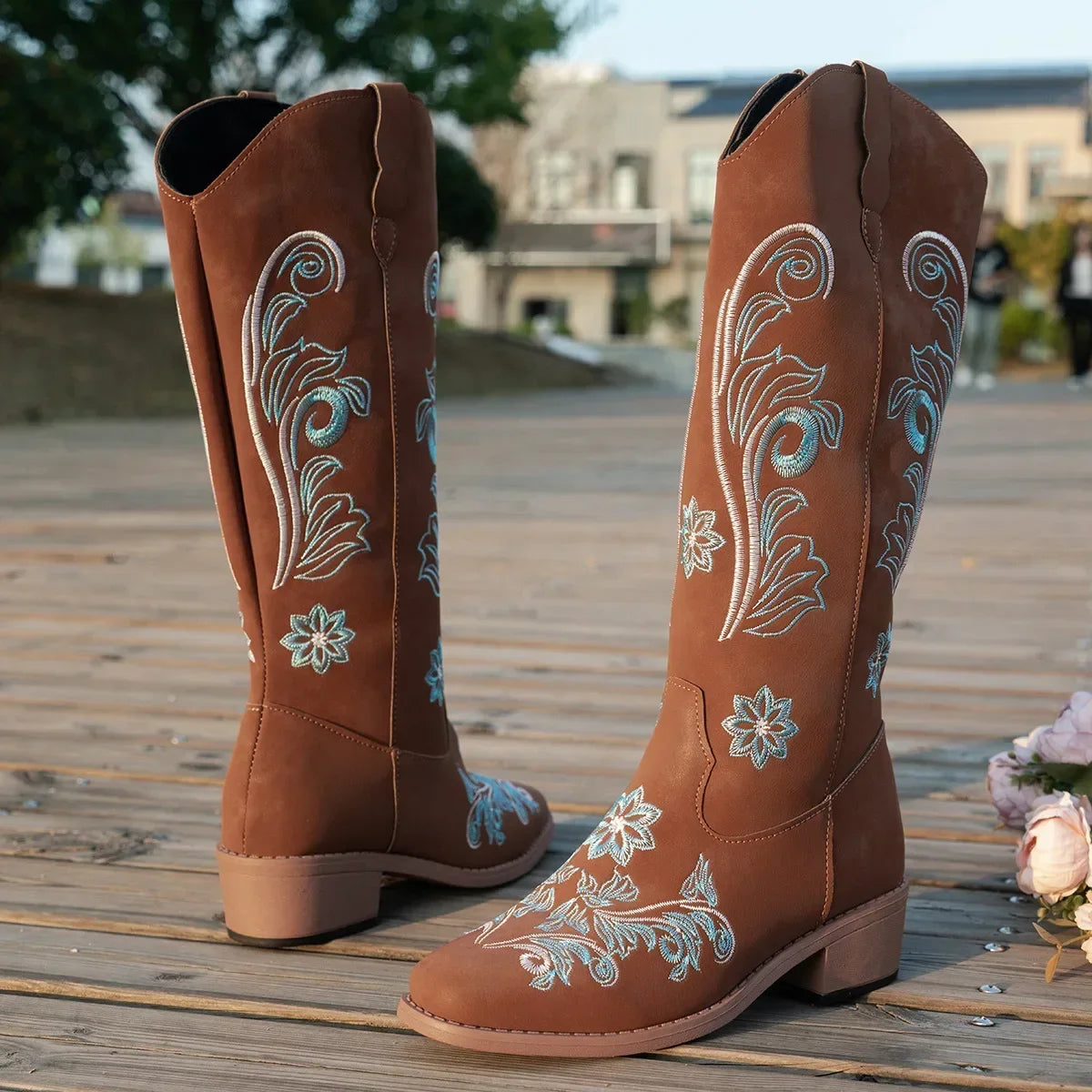 Western mode boots med broderi