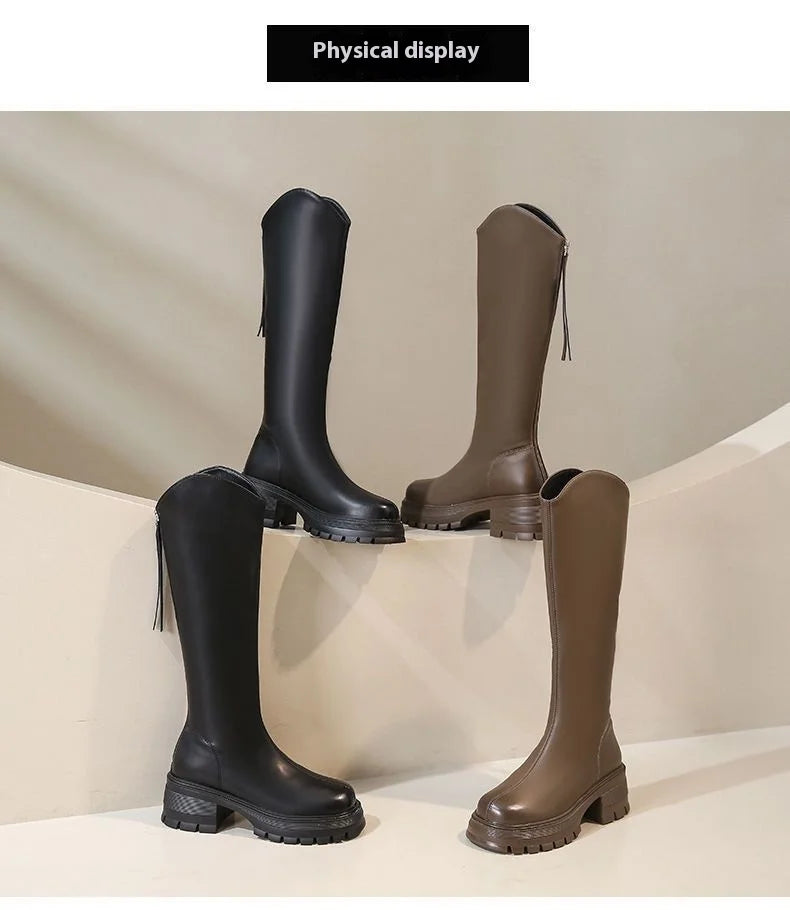 Knähöga boots med platform och bred klack