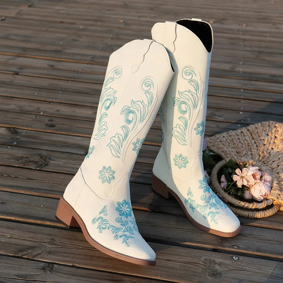 Western mode boots med broderi