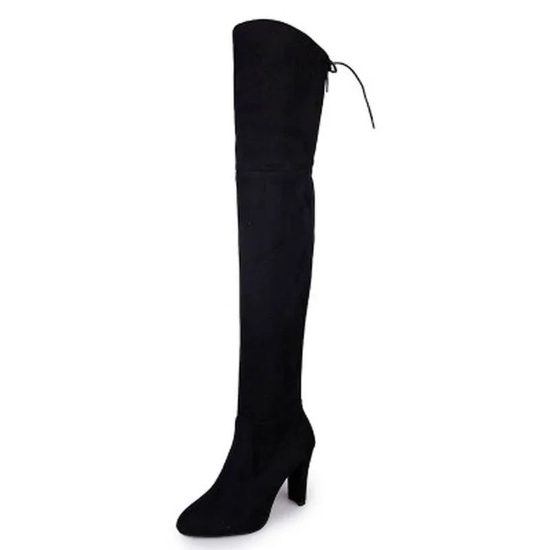 Lårhöga sövlar, dam, stretchiga over-knee med stilettklack