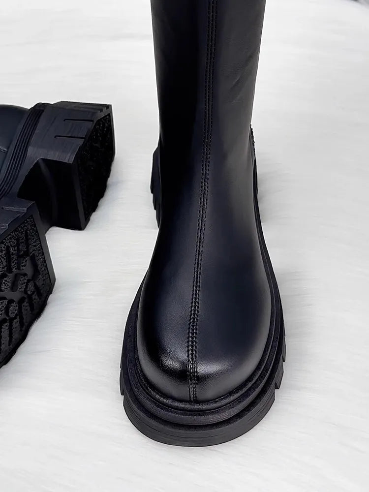Knähöga platåstövlar, dam, chunky Goth vinterstövlar