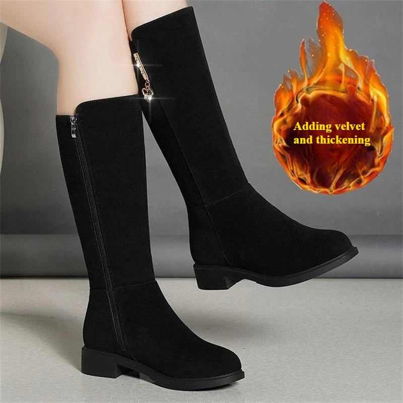Fodret Knähöga boots med gummisula