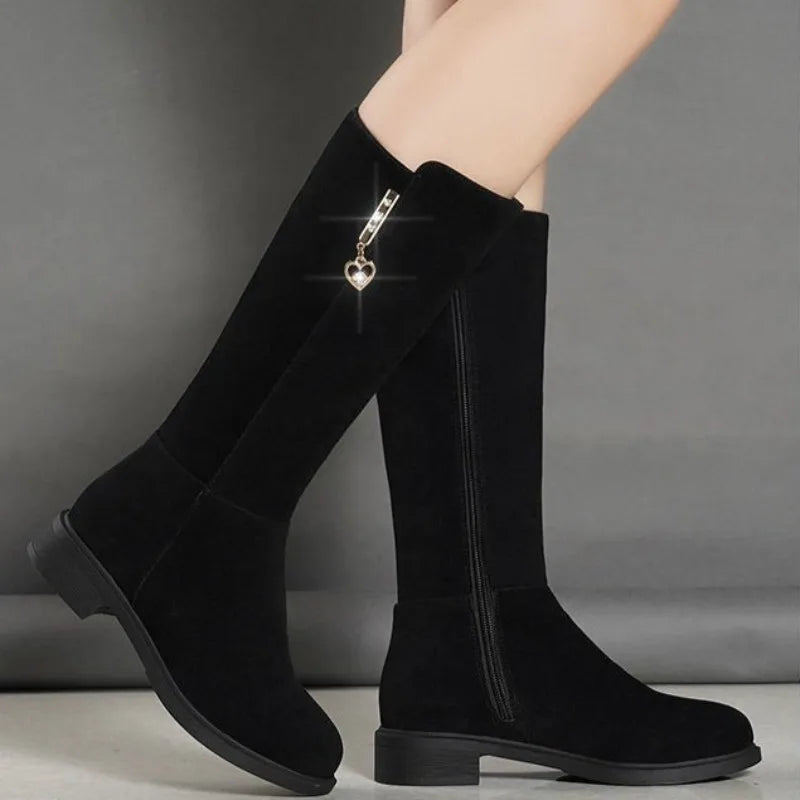 Fodret Knähöga boots med gummisula